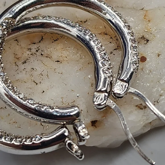Swarovski Jewelry Matrix Earrings White Topaz Sterling 925 Silver Hoops